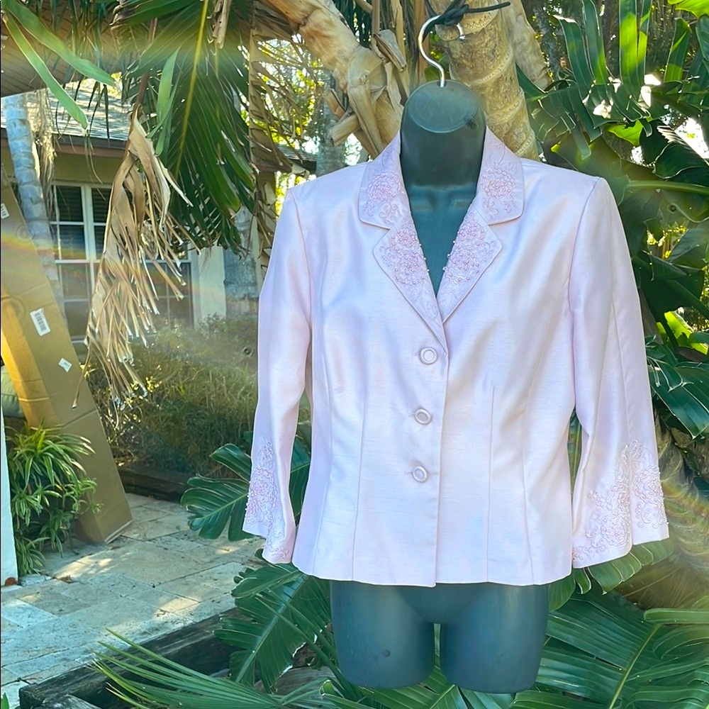Baby pink metallic floral, pearl beaded jacket